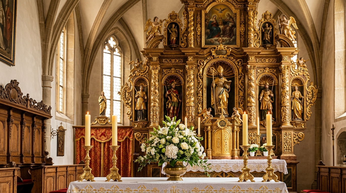 Altarraum und Hochaltar St. Cyriacus Edling