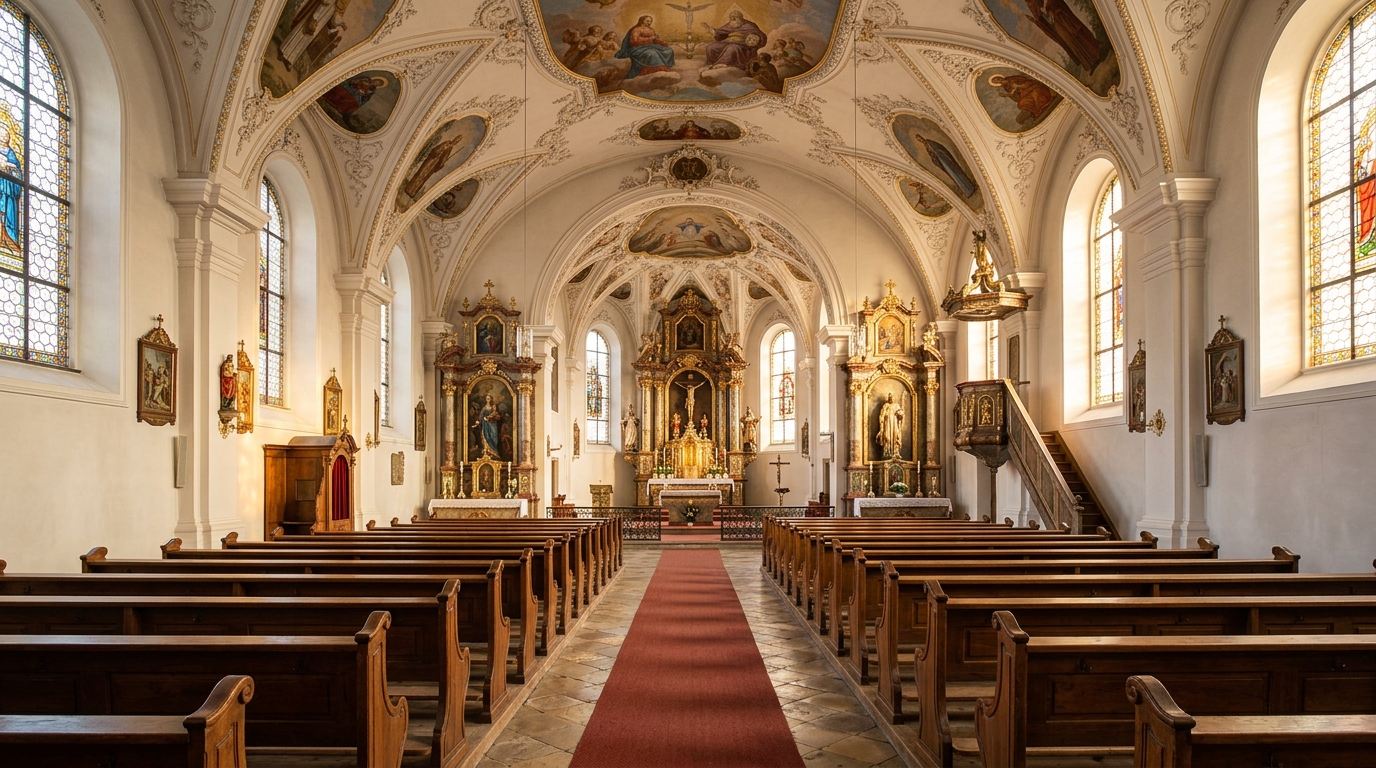 Innenraum und Kirchenschiff St. Cyriacus Edling