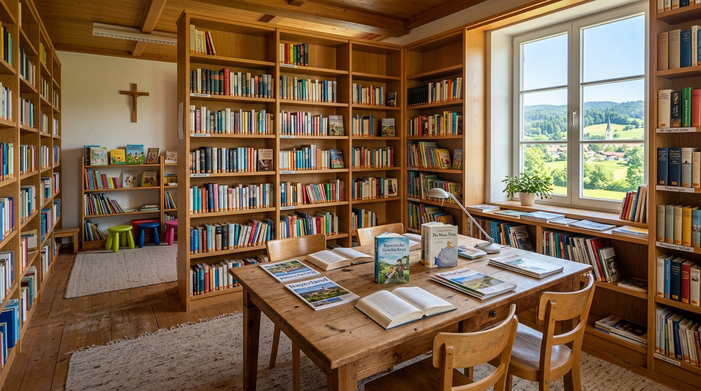 Katholische Öffentliche Bücherei Edling — Gemütlicher Leseraum mit Buchregalen