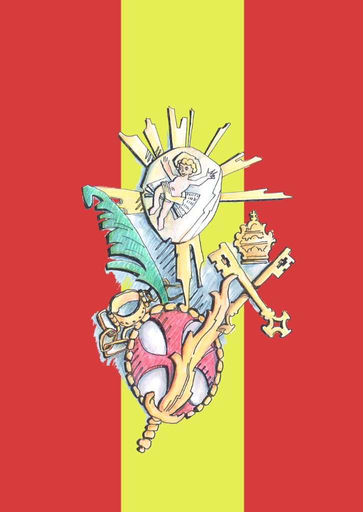 Die Pfarrverbandsfahne und das Wappen des Pfarrverbands Edling